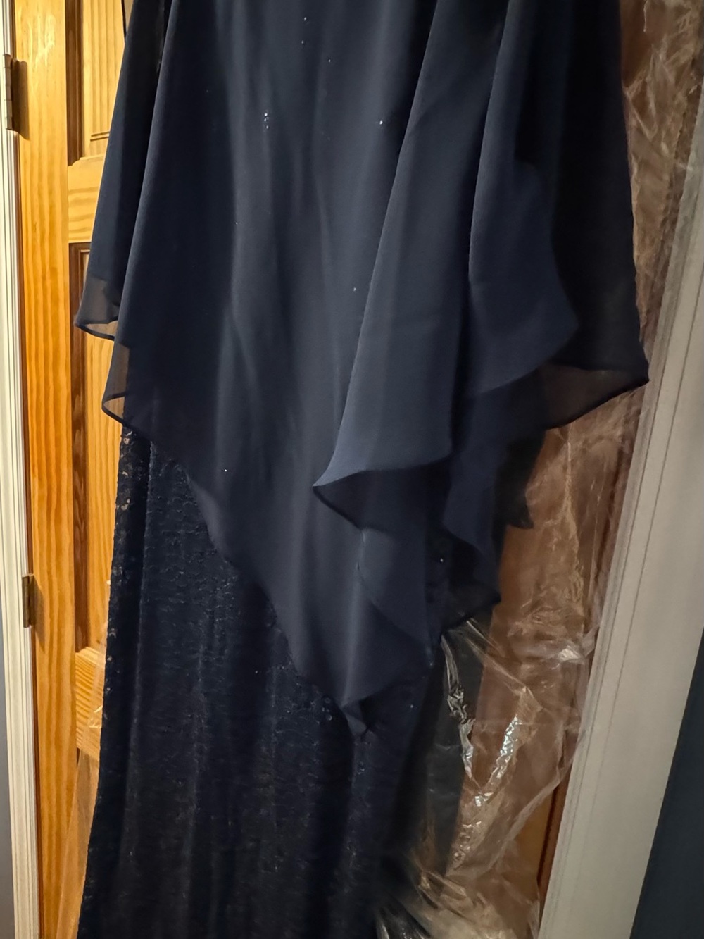 SLNY Navy Long Sleeve Beaded Evening Dress